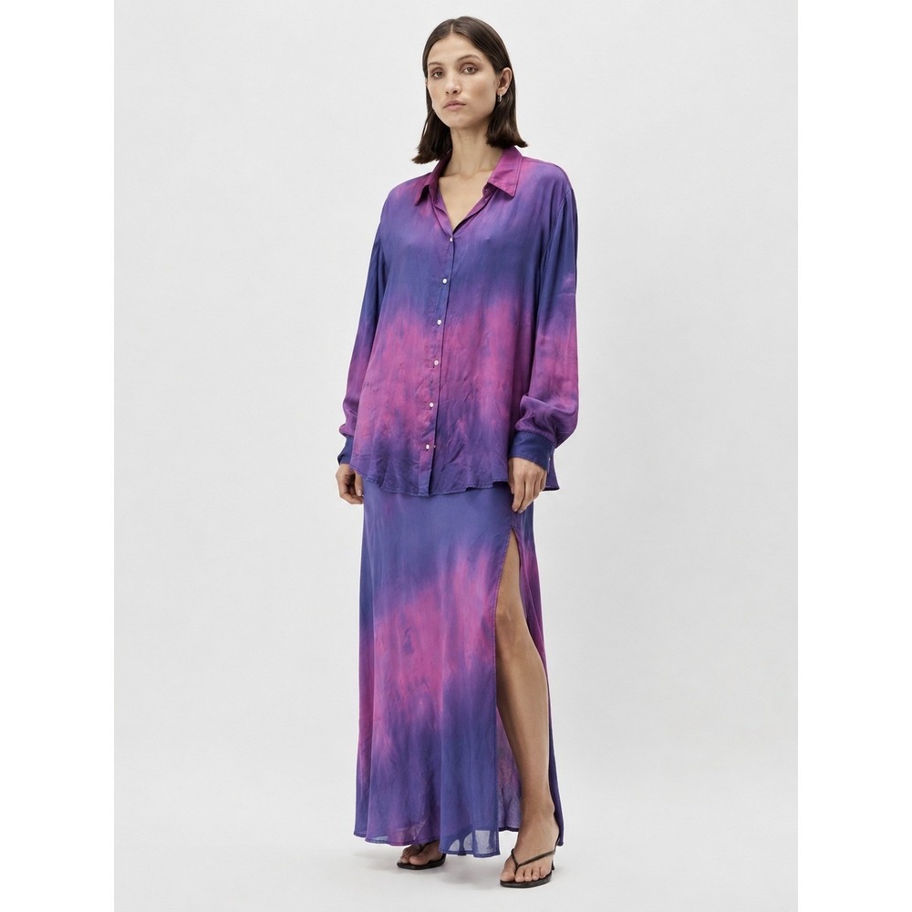 John Elliott Button Down Shirt Size 3 Purple Pink Tie Dye Long Sleeve Modal Top